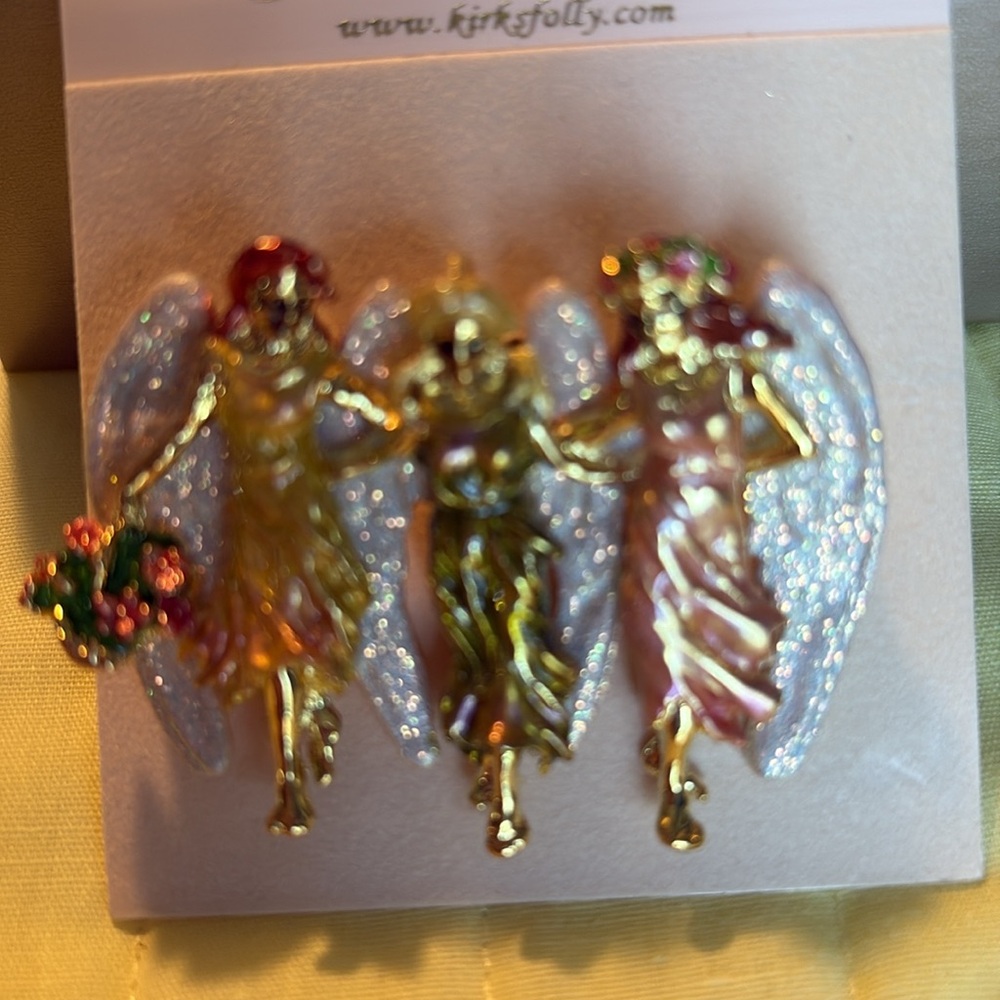 NWOT KIRK’S FOLLY 3 angels w/enamel & glitter gt pin/pendant  $55